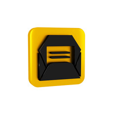 Fototapeta premium Black Envelope icon isolated on transparent background. Received message concept. New, email incoming message, sms. Mail delivery service. Yellow square button.