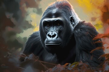 Digital art of a gorilla in the Congo, a travel destination. Generative AI - obrazy, fototapety, plakaty