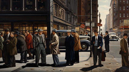 new york city street, 1940s painting. Generative AI