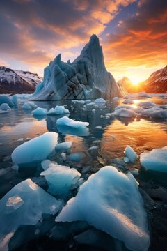 A captivating picture of a melting glacier, underlining the consequences of climate change and global warming on polar ice caps and sea level rise.