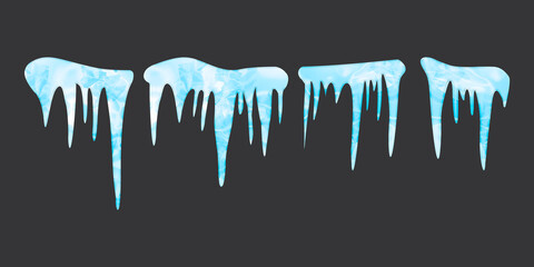 set of ice stalactites frozen water crystal icicles