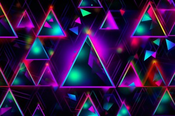 Vibrant, futuristic neon triangle pattern. Generative AI