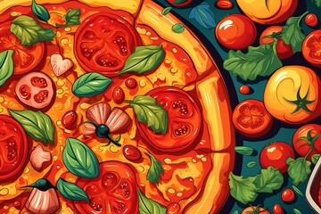 Fototapeta na wymiar Background with close-up of a delicious pepperoni pizza. Generative AI