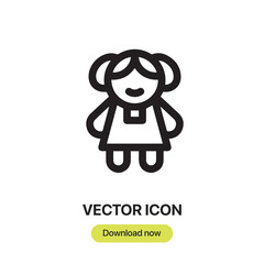 Doll icon vector. Linear-style sign for mobile concept and web design. Doll symbol illustration. Pixel vector graphics - Vector.