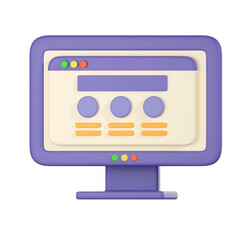 Monitor with page ,data analysis ,Web Development concept. Website coding, Web page. 3D render illustration.
