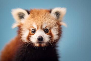Portrait of red panda in front of blue background