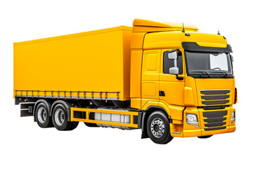 Yellow Truck with container, cargo transportation concept, isolated on transparent background