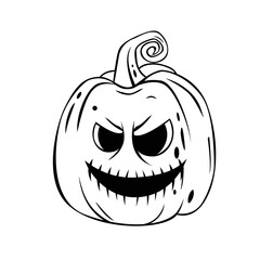 Vector graphic Halloween pumpkin with evil face on white background. Great element for your horror design.
