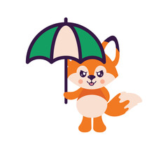 cartoon angry fox illustration with an umbrella
