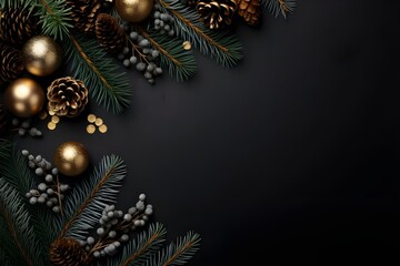 Obraz na płótnie Canvas stylish minimalistic black background in New Year's Christmas style. copy space. generative ai