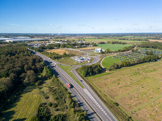 Fototapeta na wymiar An aerial view of Junction 45 of the A14 near Rougham in Suffolk, UK