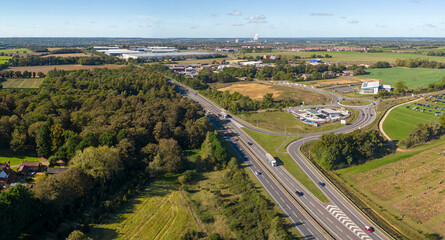 An aerial view of Junction 45 of the A14 near Rougham in Suffolk, UK - obrazy, fototapety, plakaty