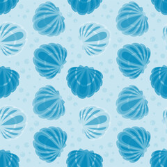 Colorful seashell and bubbles cartoon seamelss pattern. Vector illustration