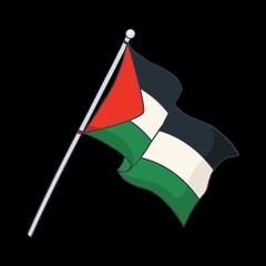 Palestine flag in hand illustration on black background