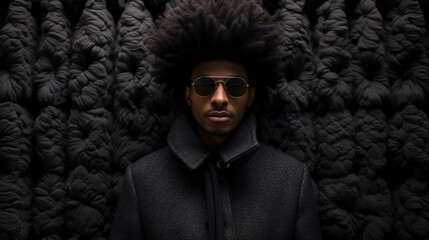 young stylish african black man with afro hair studio shot, confident male with curly hairstyle
