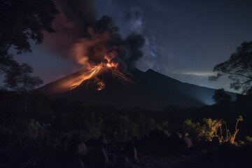 nighttime eruption of a volcano in Guatemala on April 21, 2018. Generative AI