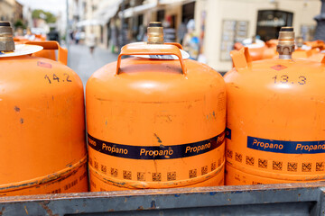 Orange Butane and Propane Cylinders Ready for Delivery