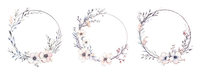 watercolor frame flowers, a set of illustrations in handmade watercolor style on a white background, generative ai