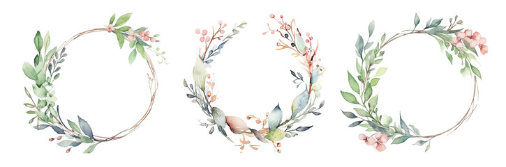 watercolor frame flowers, a set of illustrations in handmade watercolor style on a white background, generative ai
