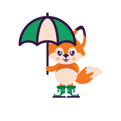 cartoon angry fox illustration with an umbrella and shoes