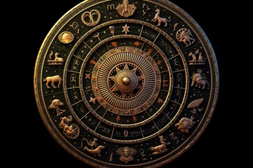Enchanting astrological wheel on a black backdrop. Generative AI