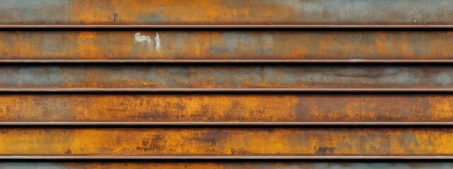 Seamless horizontal slats metal floor plate background texture. Tileable rusted scratched grungy worn steel bulkhead panel pattern, rough metallic iron