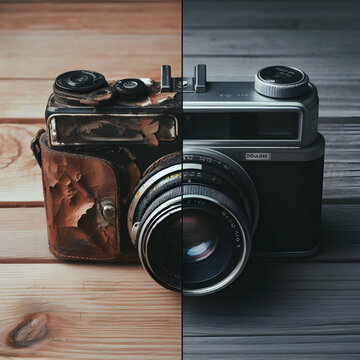 vintage photo camera and film