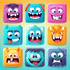 cartoon caricatures colors orange, yellow, blue