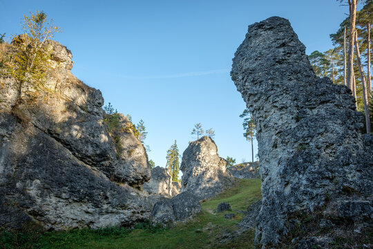 Huge dolomite rocks in wental rock ocean landscape Germany