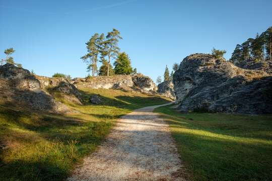 Path trough the valley of rocks on the german swabian jura