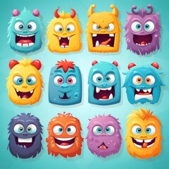 cartoon caricatures with big teeth, small and big ears, many expressions