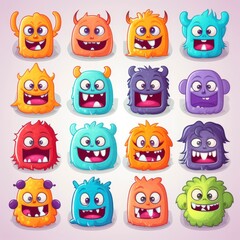 Fototapeta premium cartoon caricatures of all sizes, of many colors, different sizes, big and small ears, smiling, brave