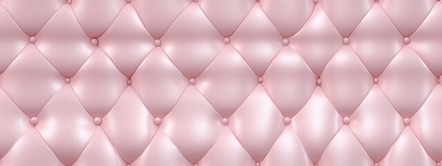 Seamless light pastel pink diamond tufted upholstery background texture. Abstract soft puffy quilted sofa cushions panoramic pattern for a girl's birthday, baby shower or nursery decor.