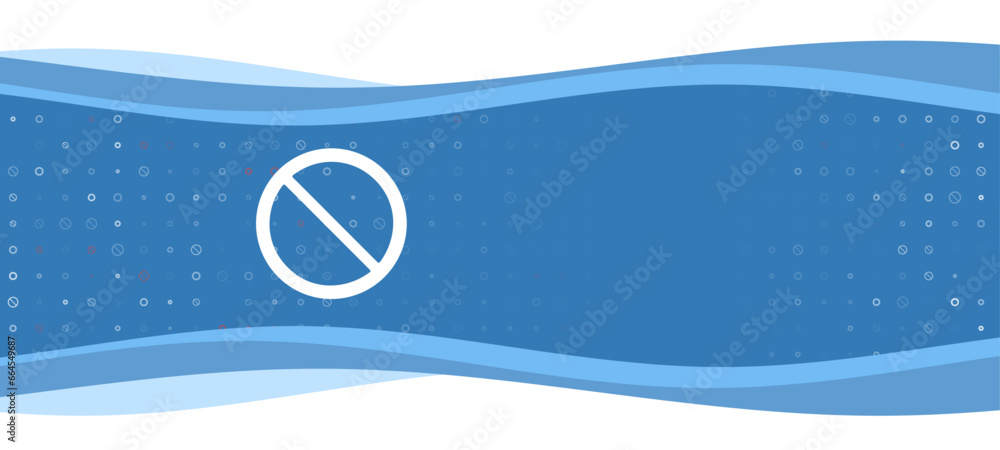 Poster Blue wavy banner with a white no parking symbol on the left. On the background there are small white shapes, some are highlighted in red. There is an empty space for text on the right side