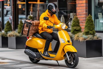Selbstklebende Fototapeten Delivery man on scooter © vachom