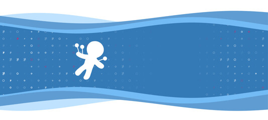 Blue wavy banner with a white Voodoo Doll symbol on the left. On the background there are small white shapes, some are highlighted in red. There is an empty space for text on the right side