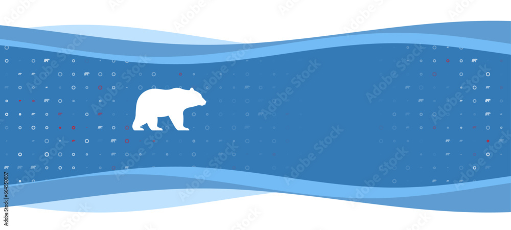 Poster Blue wavy banner with a white bear symbol on the left. On the background there are small white shapes, some are highlighted in red. There is an empty space for text on the right side