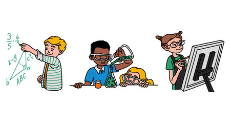 Vector illustrations about education, students and lessons.