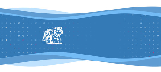 Blue wavy banner with a white tiger symbol on the left. On the background there are small white shapes, some are highlighted in red. There is an empty space for text on the right side