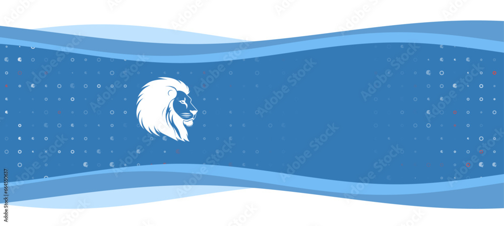 Aufkleber blue wavy banner with a white lion head symbol on the left. on the background there are small white 