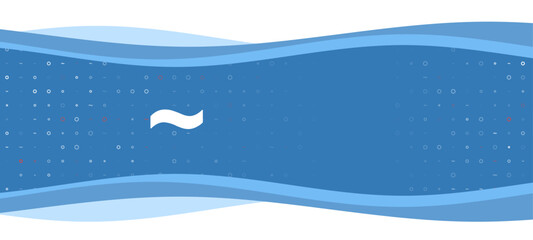 Blue wavy banner with a white tilde symbol on the left. On the background there are small white shapes, some are highlighted in red. There is an empty space for text on the right side