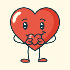 Retro groovy heart character. Red heart with valentine in hands in cartoon style. Trendy retro 60s 70s  style.