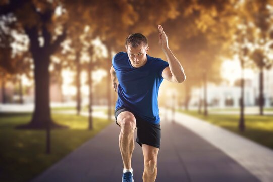 Sporty young man running for workout, AI generated image