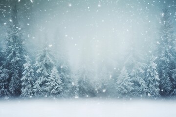 Snow-covered fir trees in the forest. Natural background with copy space. Winter holidays.