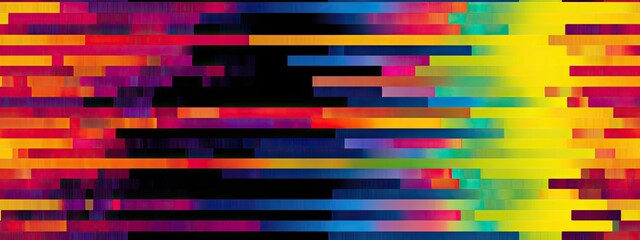 Seamless retro colorful rainbow VHS scanlines or TV signal static noise pattern. Tileable television screen or video game pixel glitch or damage background texture. Vintage 80s analog grunge graphic