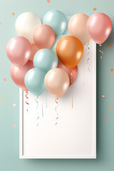 Funny invitation card with balloons, for children's parties or other uses. AI generated