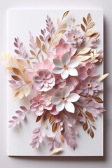 Floral elegant invitation card with watercolor flowers, for wedding or other events. AI generated
