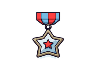 Doodle Veterans medal, cartoon sticker, sketch, vector, Illustration, minimalistic