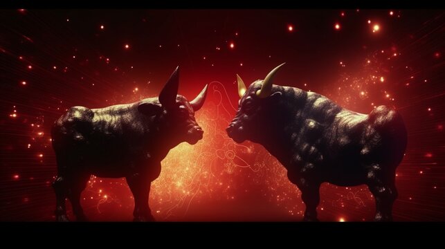 a black bull win a fight against a red bear with.Generative AI