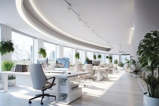 Modern luxury office interior for working background, Open space office with modern design, indoor building of workplace of workspace.